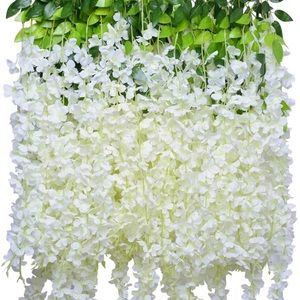 12 Pack Off White Hanging Wisteria Silk Flower 43 Inch Strands Vines